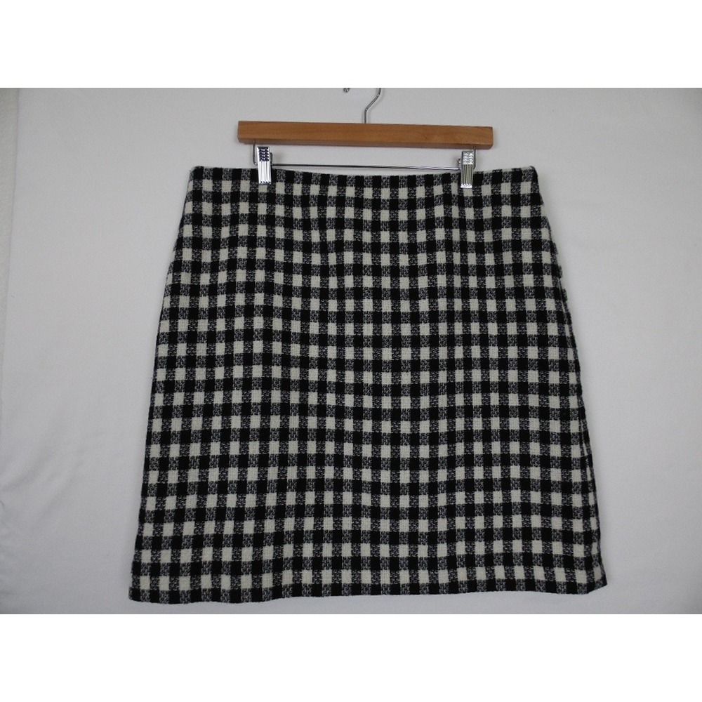 Talbots Womens Wool Skirt Size 16 Black White Plaid Career‎ Academia Preppy Twee